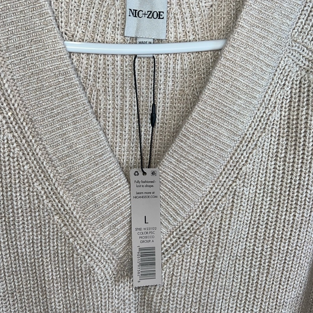 💛NWT NIC+ZOE GLISTEN UP VNECK SWEATER IN COLOR PROSECCO SIZE LARGE - Picture 10 of 13